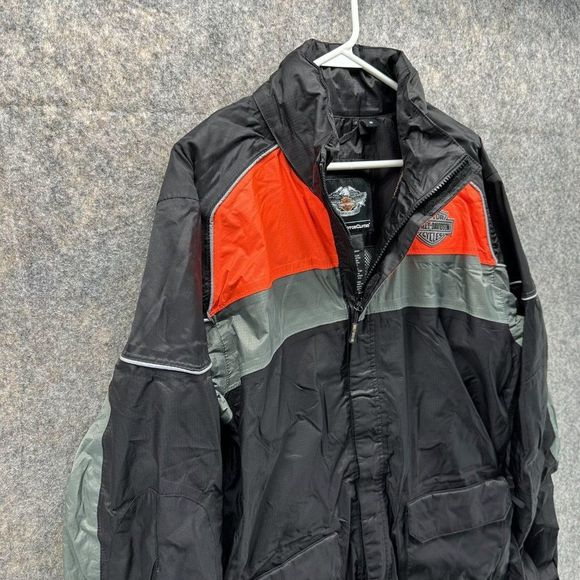 Harley Davidson Jacket Men's Medium Biker Black Orange Windbreaker Full Zip - Picture 5 of 14